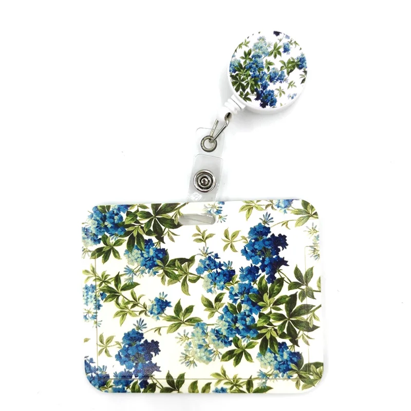 

Blue Green Flowers Anime Cute Credit Card Cover Lanyard Bags Retractable Badge Reel Student Nurse Exhibition Enfermera