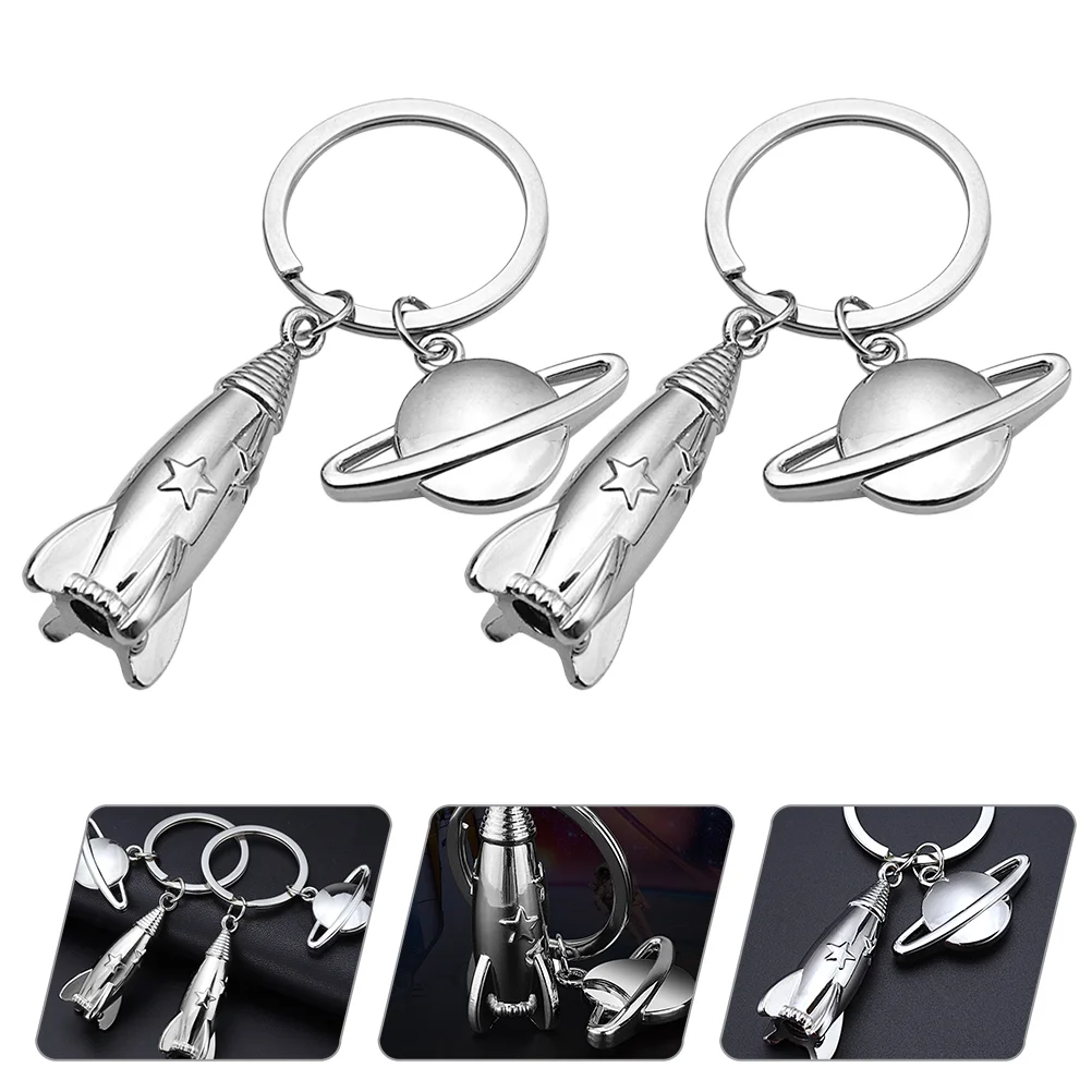 2 Pcs Key Chain Pendant Keychain for Men Planet Car Decorate Rockets Hanging Zinc Alloy Ring Man Miss