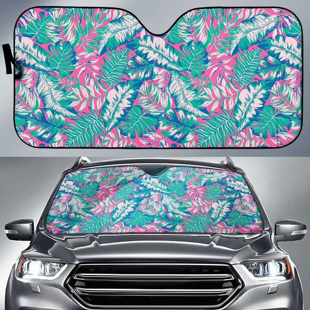 

Розовые тропические Пальмовые Листья, гавайский узор, автомобильный солнцезащитный козырек для лобового стекла автомобиля, солнцезащитный козырек