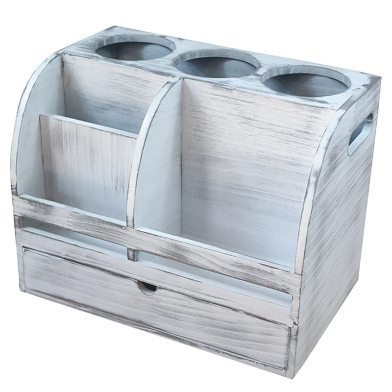 

1 PCS Rustic Wood Hair Dryer Holder Vanity Box Bathroom Trays Cosmetic Organizer For Bathroom Countertop