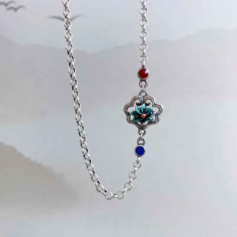 Женская эмалированная цепочка с цветным лотосом 3 мм