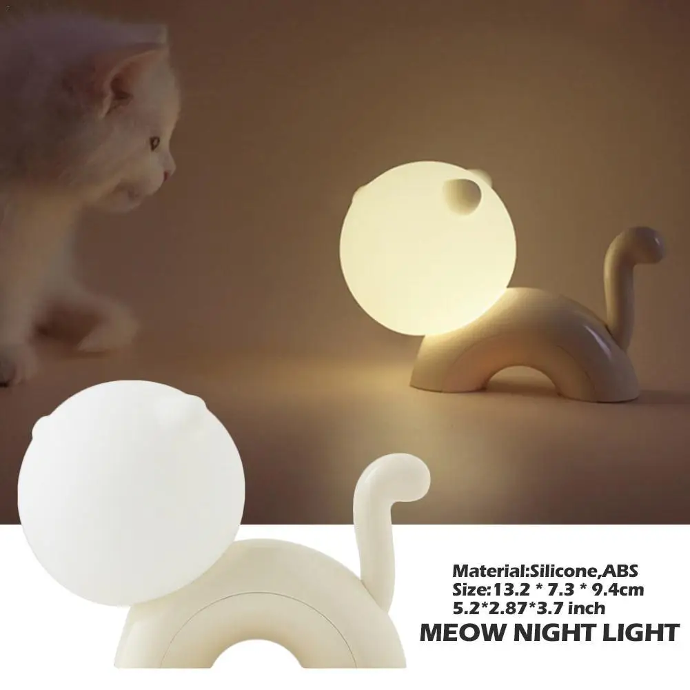 

New Meow Silicone Night Light Cute Pet Cat Pat Night Light Cartoon Meow USB Ambient Light Bedside Sleeping Lamp Children Kids