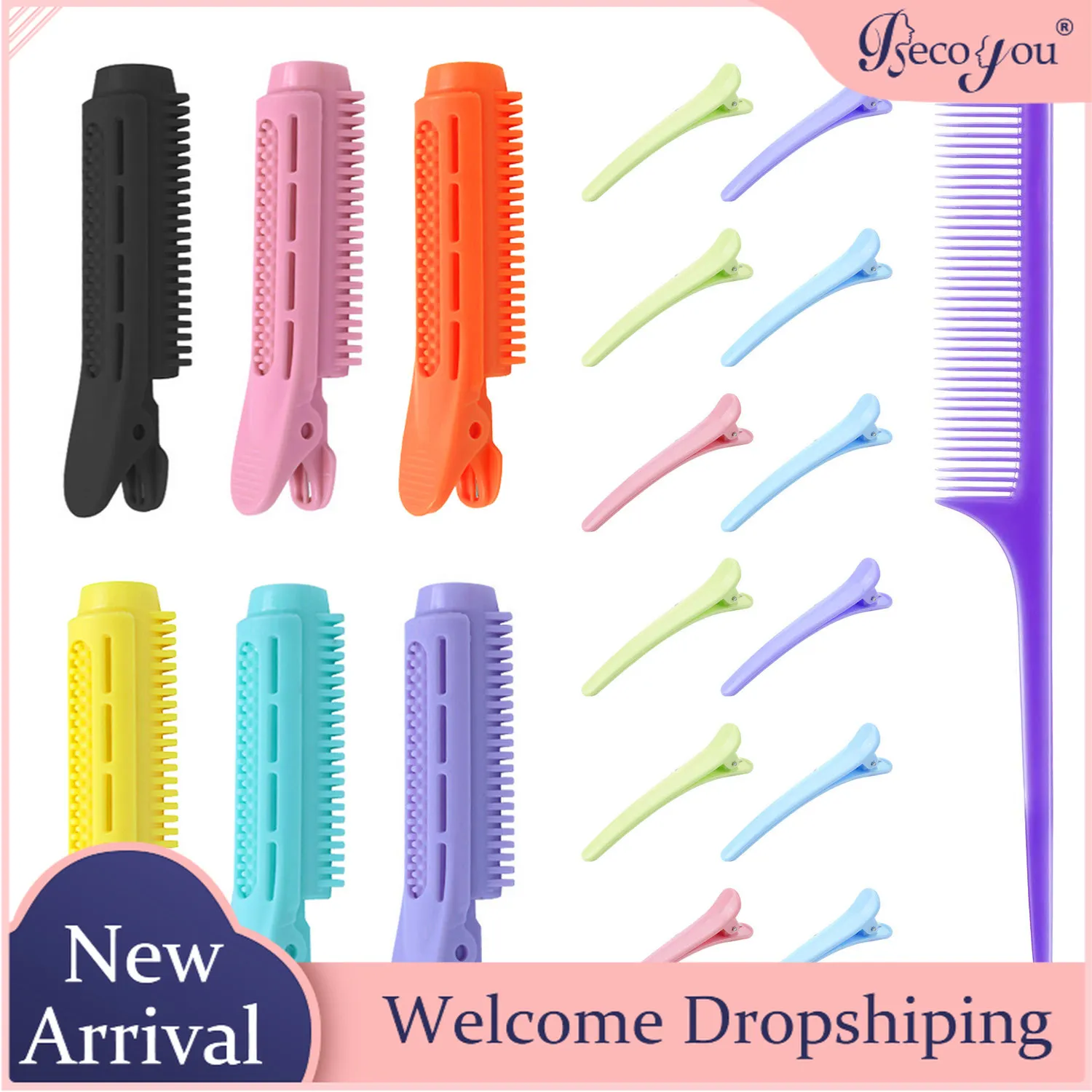 

6pcs Natural Fluffy Volumizing Hair Root Clips with Tail Comb and 12pcs Duck Bill Clips for Home Salon Hair Styling Supplies