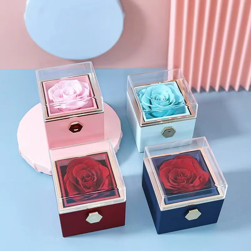 Acrylic Ring Box Pendant Preserved Flower Gift Box Jewelry Box Women's