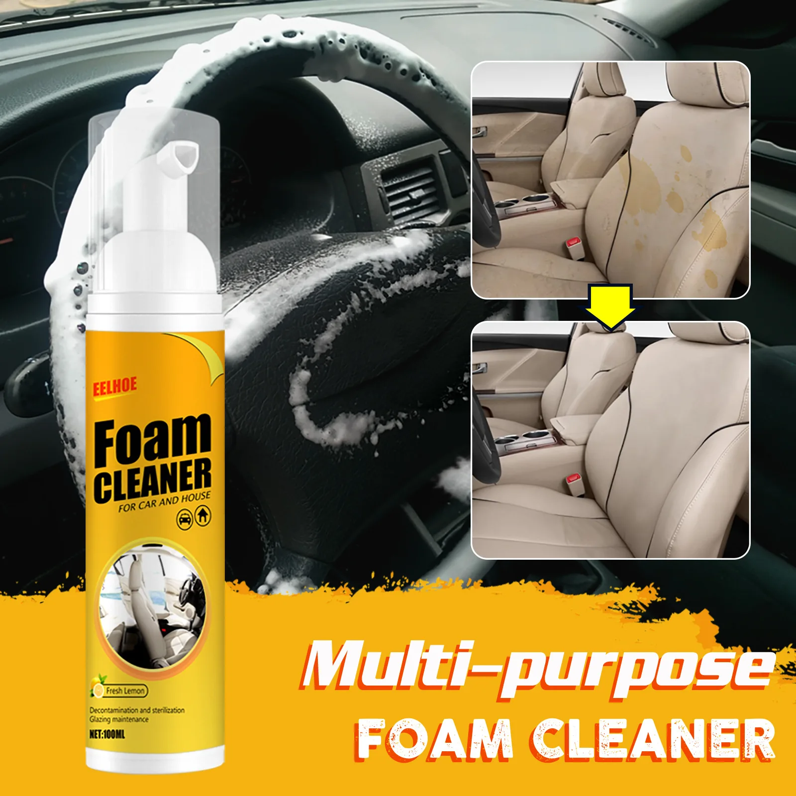 

Multifunctional Foam Cleaner Car Interior Decontamination Leather Seat Cleaner Leather Plastic Cleaning Supplies Car Care