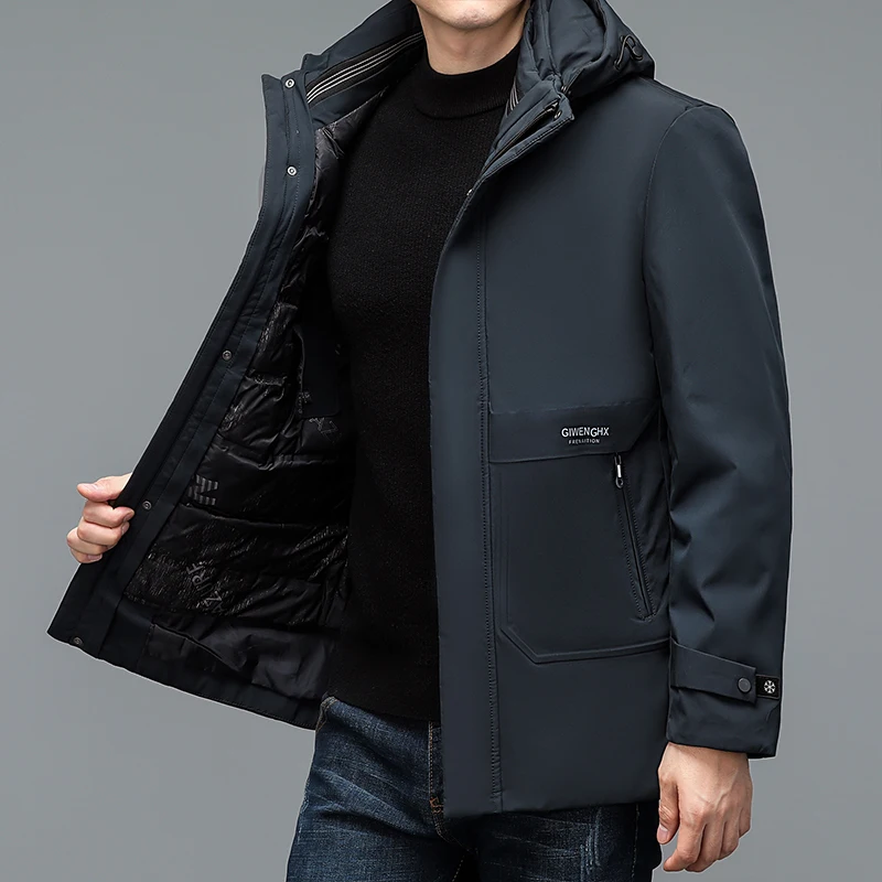 2022 Winter Men Black Navy Blue Puffer Basic Coats Hood And Lining Detachable Design Puff Parkas Male Thermal Quilted Overcoats