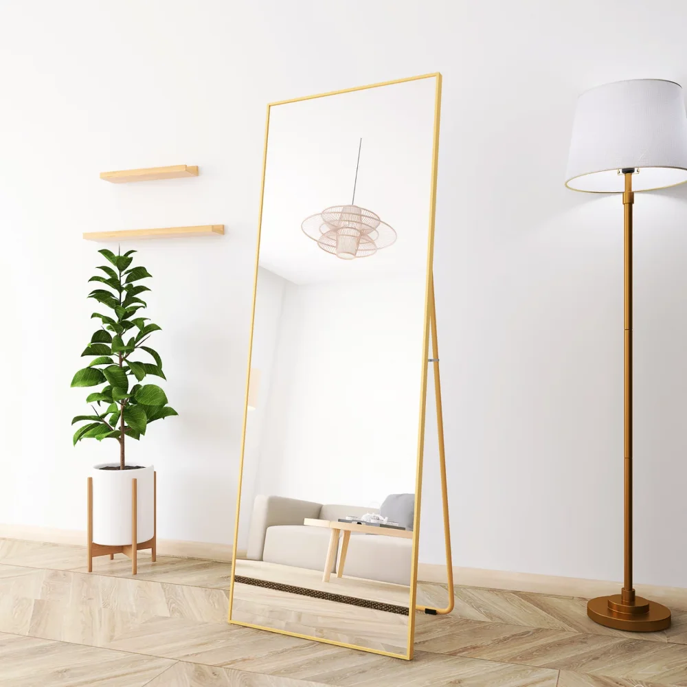 

SKONYON Full Length Mirror 65"x22" Gold Rectangular Body Dressing Floor Mirrors