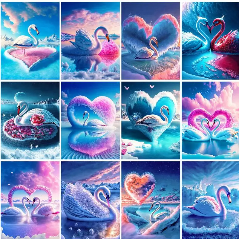 

PhotoCustom Paint By Number Animal Kits Drawing On Canvas DIY Pictures By Number Swan HandPainted Gift Home Decortion 60x75cm