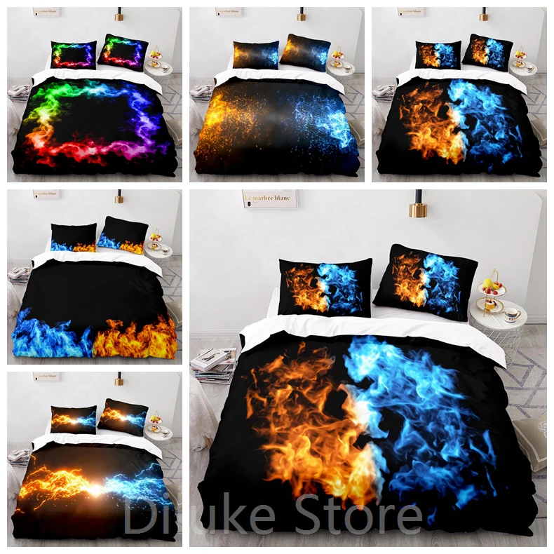 

Colorful Flame Bedding Set Single Twin Full Queen King Size Ice And Fire Blaze Bed Set Children Kid Bedroom Duvetcover Sets 031