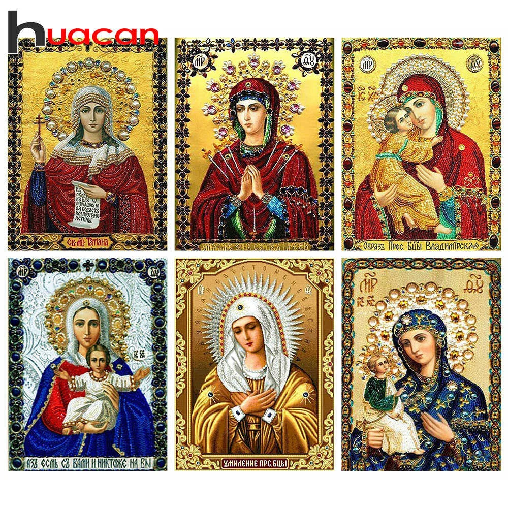 Huacan Full Square Diamond Painting Icons Religion 5D Diamond Embroidery Mosaic Kits Art Home Decoration