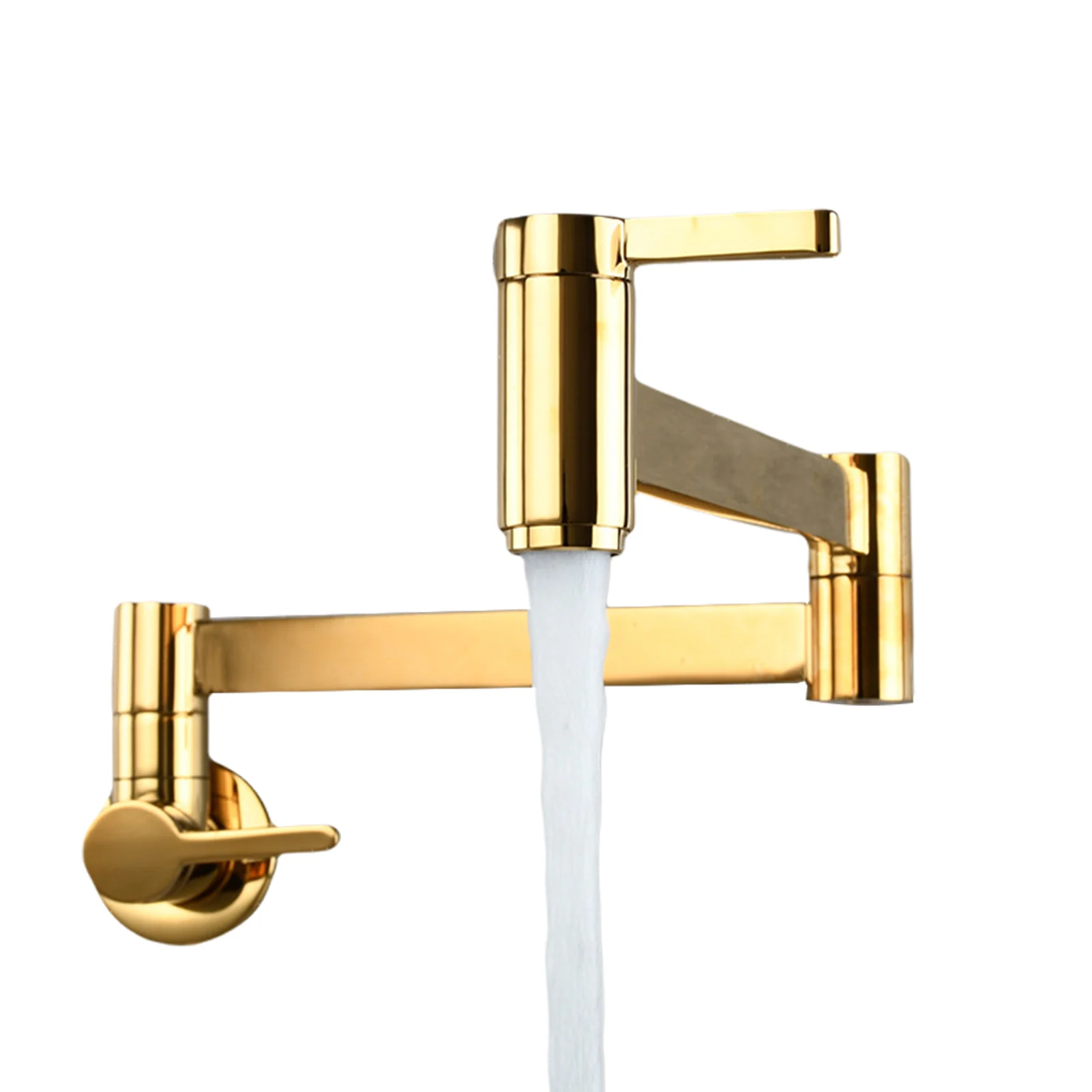 

Easy Install Modern Double Switch Kitchen Faucet Basin Tap Folding Arm Pot Filler Splash Proof Wall Mount Spout Cold Water Brass