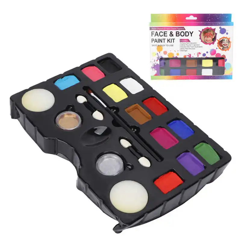 

Face Painting Palette Safe Bright Color Makeup Face Body Paint Kit with Glitter Powder for Cosplay Party for Children