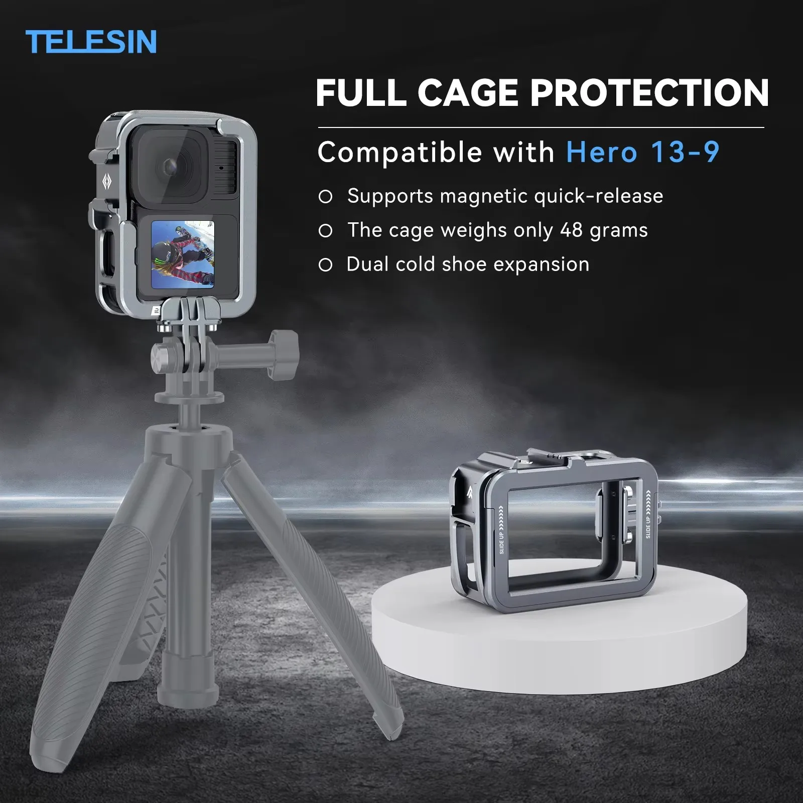 TELESIN чехол с рамкой из алюминиевого сплава для Gopro Hero 9 10 11 12 13 вертикальная клетка