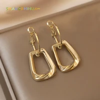 2022 new exquisite simple metal hoop earrings korean geometric trapezoidal pendant earring fashion jewelry for woman accessories