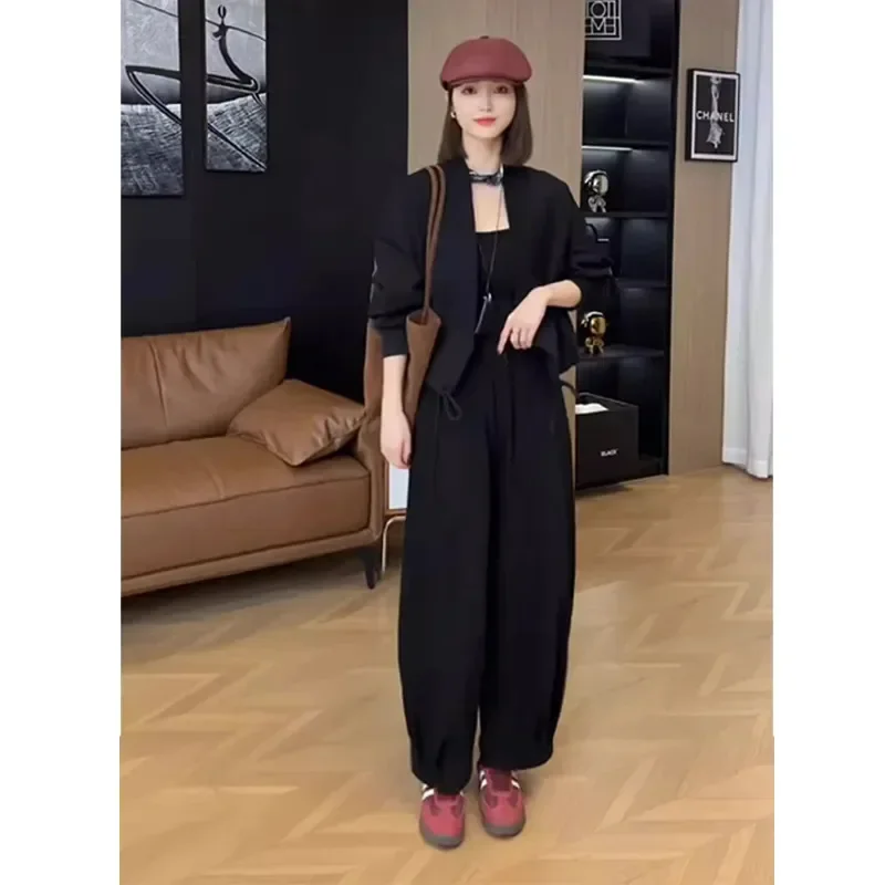 Модная женская куртка на шнурке весна-осень 2024 и модные брюки Харадзюку комплект