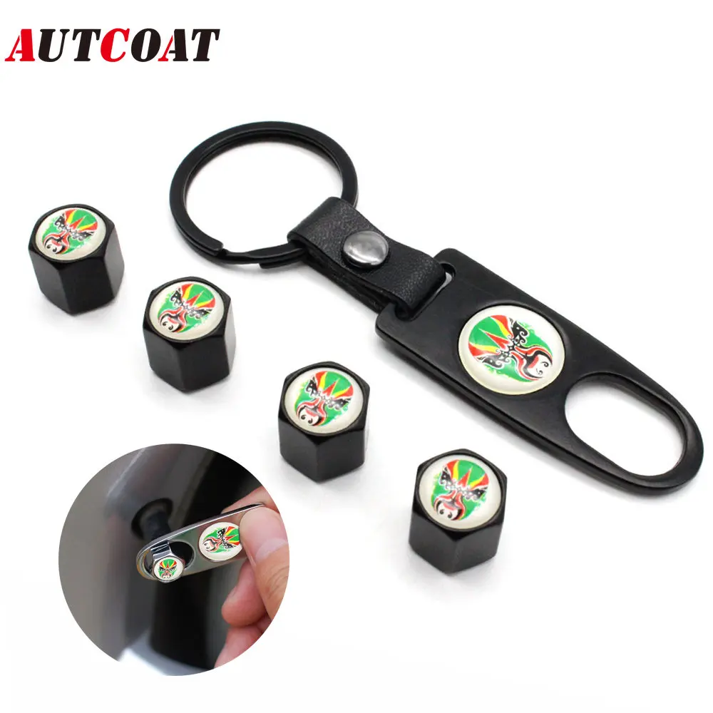 

1Set Anti-theft Car Tire wheel Valve Stems Face Style Air Caps With Leather buckle Wrench Zinc Alloy