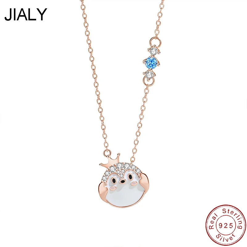 

JIALY AAA CZ Crown Penguin S925 Sterling Silver Necklace Chain Pendant For Women Birthday Party Gift Jewelry