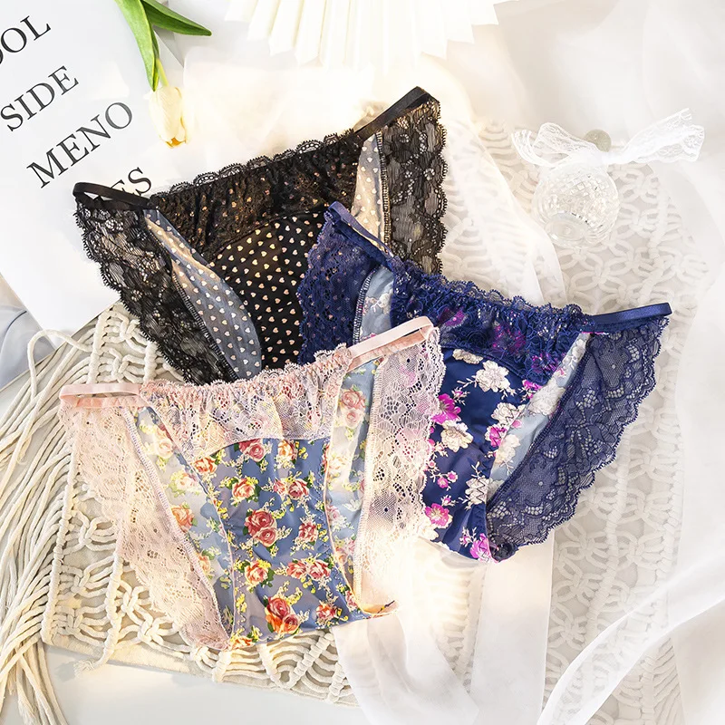 

Women's Cotton Panties Female Printed Ribbon Panties Cute Girl's Underwear Low Waist Sexy Underpants Ladies Lace Bow Briefs