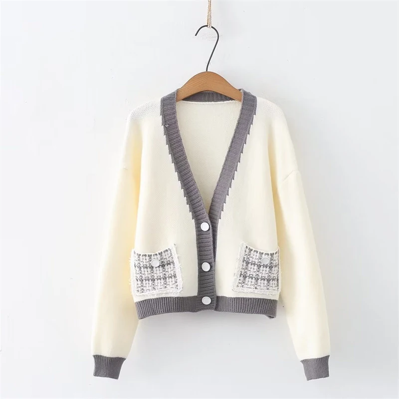 

Fashion Pocket Women's Sweater Coat 2023 Autumn V Neck Knitwear Jackets Female Korean Loose Soft Knit Cardigan Women