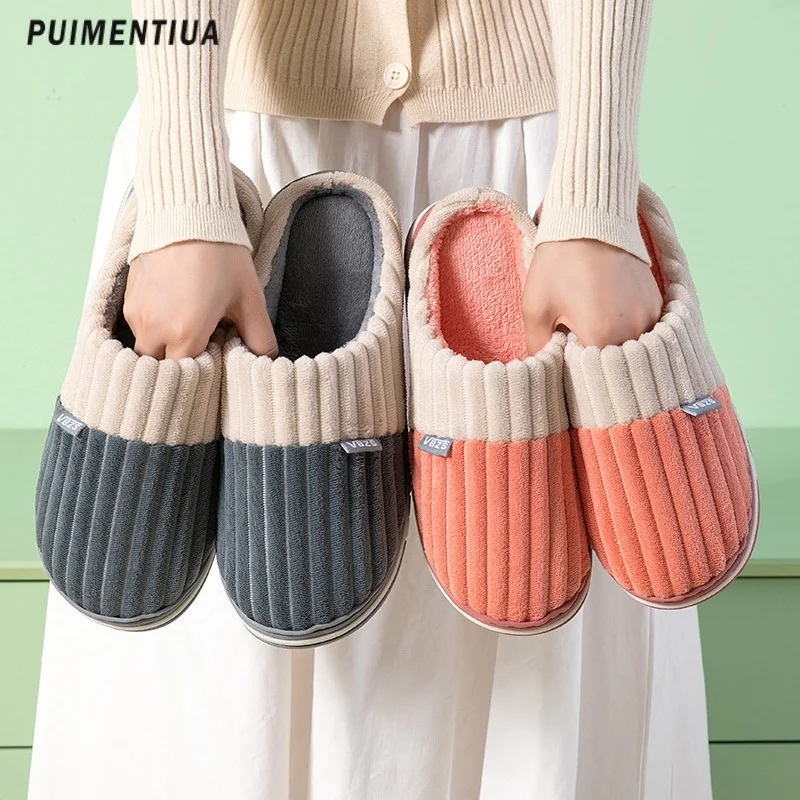 

Winter Warm Slippers For Women Flat Floor Shoes Non-Slip Soft House Winter Home Slippers Indoor Bedroom Lovers Couples Slides