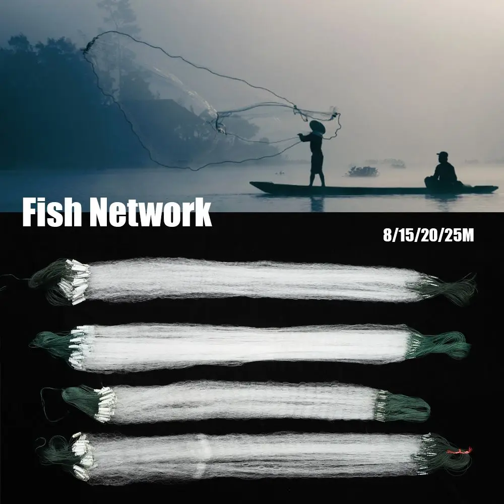 

8/15/20/25M Nylon Fishing Net Fish Mesh Trap Tool Accessories Monofilament Netting Tackle Hand Cast Fish Network Float Trap