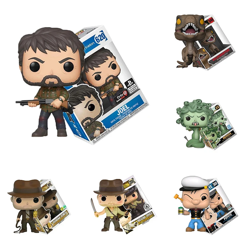 

FUNKO The Last of Us Joel Jurassic Park Velociraptor Dilophosaurus Medusa Treasure Raiders Indiana Jones Popeye Action Figure