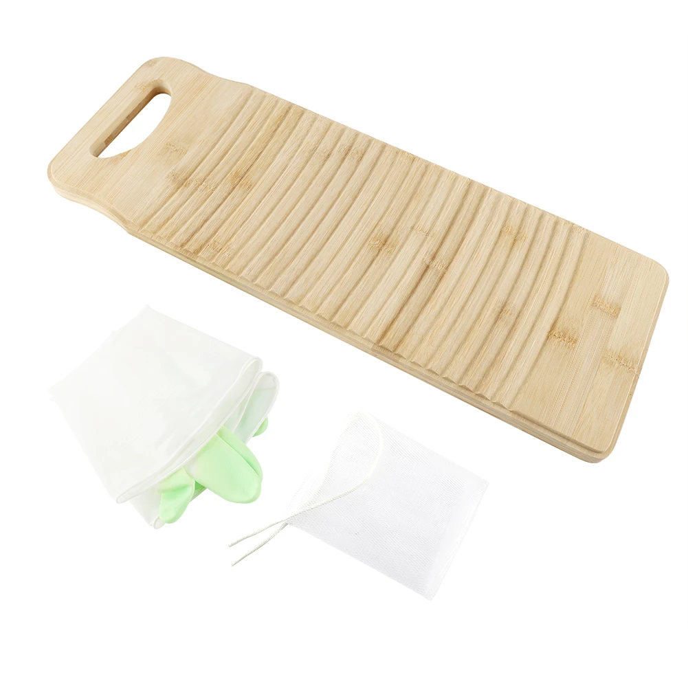 

Solid Wooden Washboard Laundry Board for Clothes Washing with Gloves Washboard§