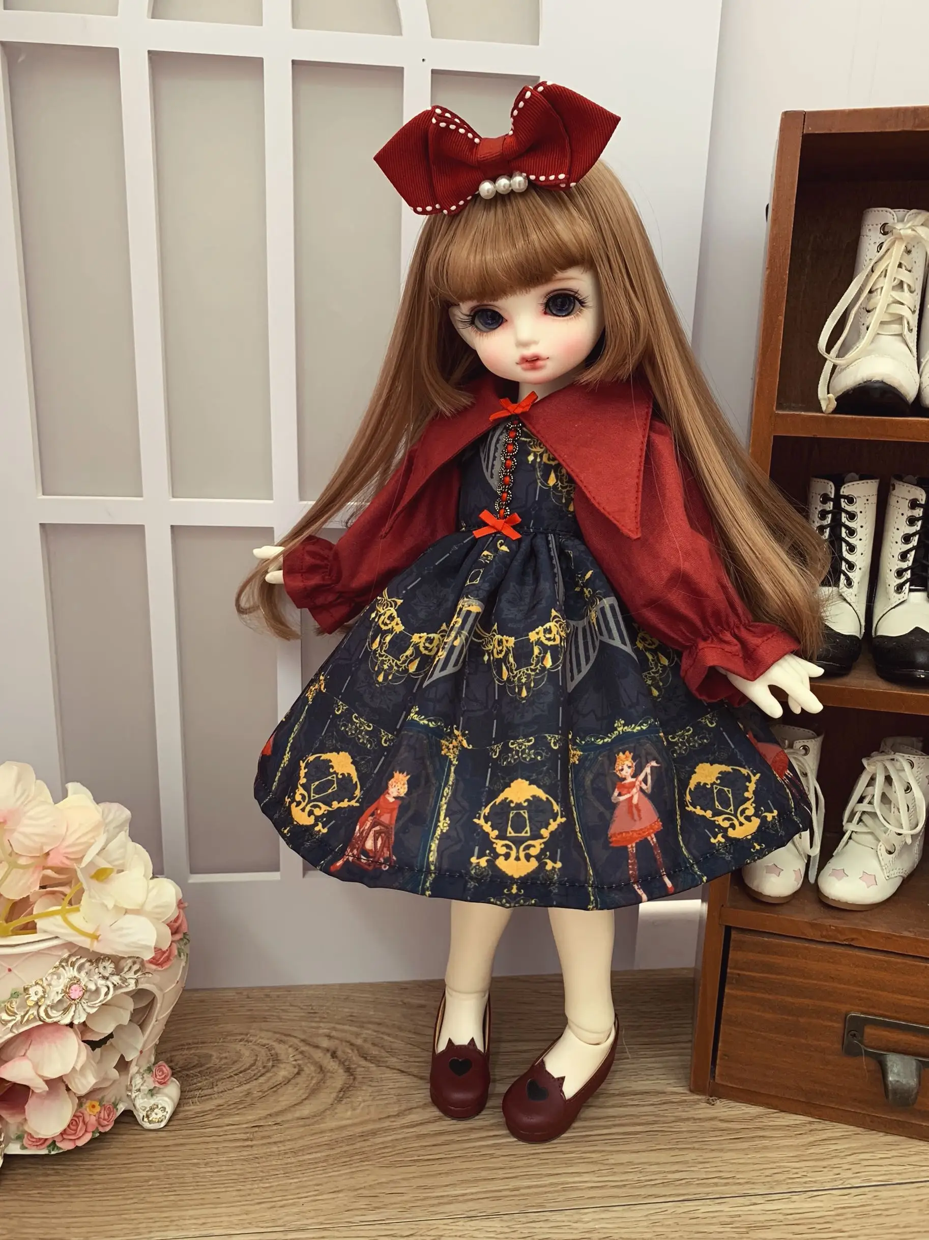 

1/6 1/4 1/3 BJD платье + заколки для волос кукла ретро платье Черное Красное для 1/3 1/4 BJD SD DD 1/6 Blyth аксессуары для кукол