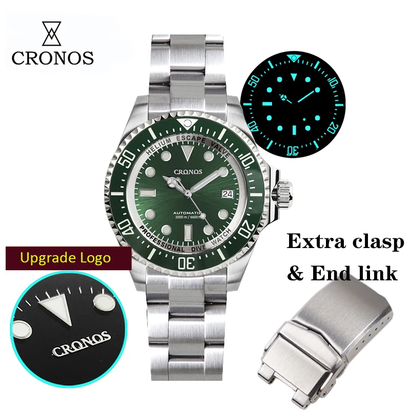 Мужские автоматические часы Cronos профессиональные для дайвинга 44 мм 200 атм