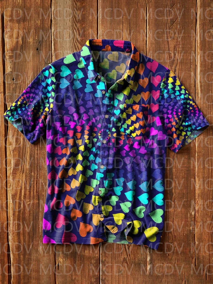 Retro Denim plaid Aloha Tie Dye Hippie Peace And Love Graphic Men's Vacation Beach Hawaiian Shirts
