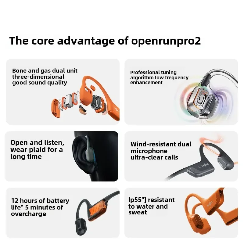 Фото Оригинальные Bluetooth-наушники SHOKZ OpenRun Pro 2 S820, IP55, водонепроницаемые спортивные наушники с костной проводимостью, музыкальные беспроводные наушники №2