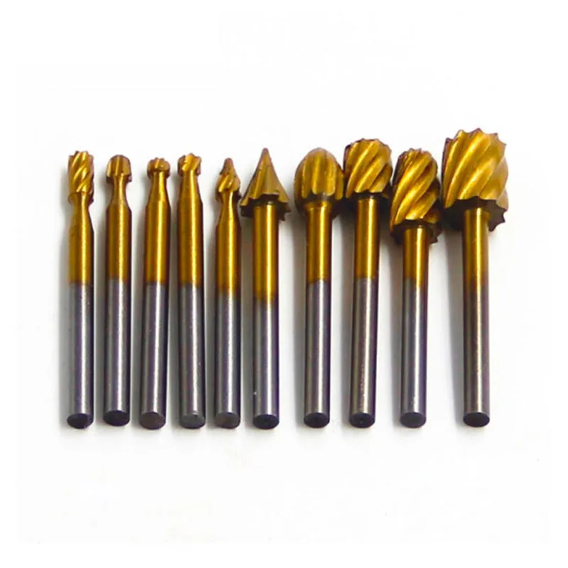 

10/6Pcs High Speed Steel Woodworking Rotary Milling Rotary File Carving Knives Titanium Dremel Routing Wood File Cutter Tool