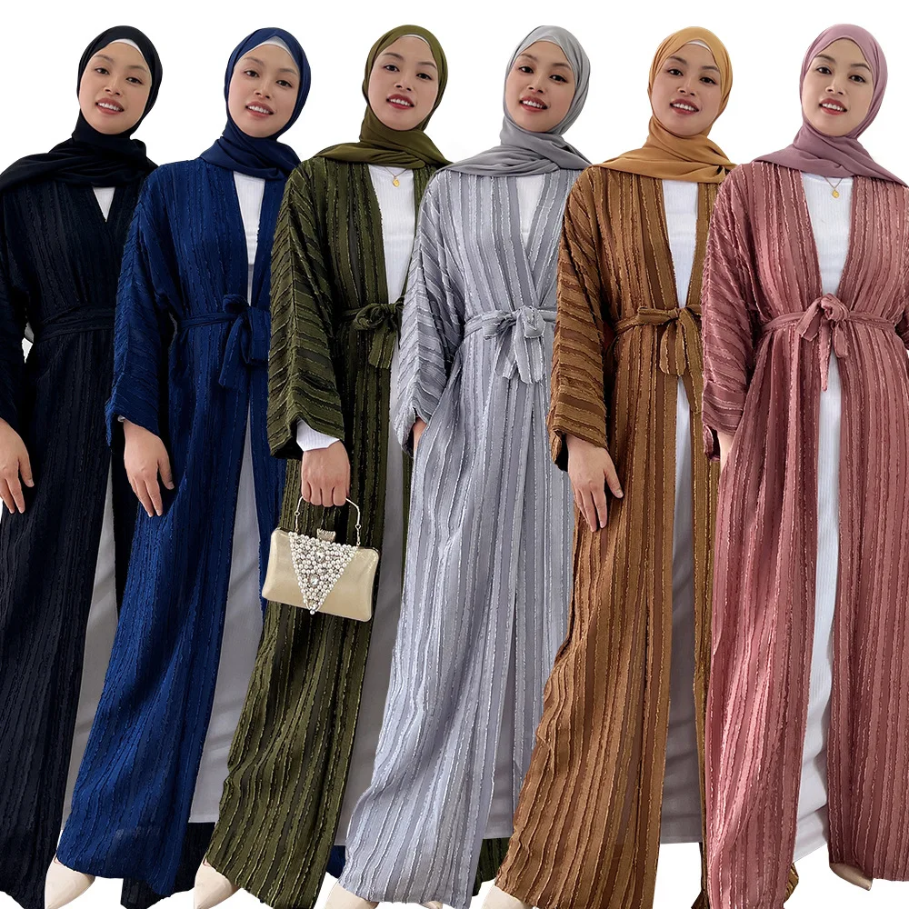 

Muslim Fashion Open Abayas For Women Solid Color Knitted Kaftan Dress Long Sleeve Kimono Dubai Turkey Islamic Clothing Ramadan
