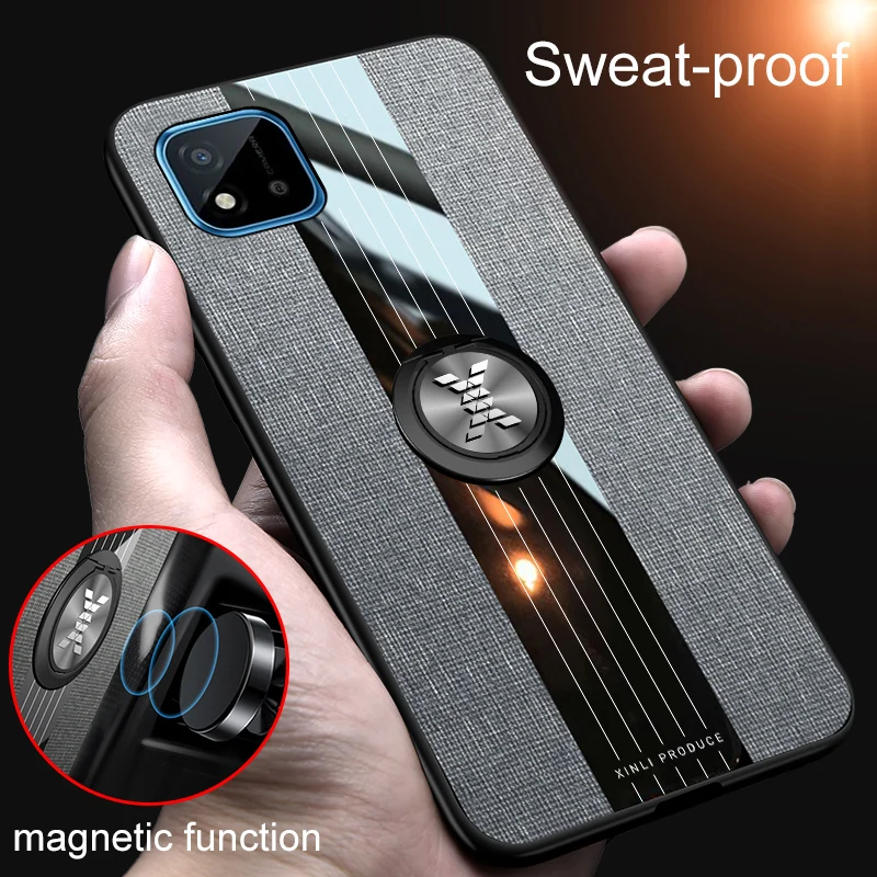 

Fabric Case for OPPO Realme C20 Car Ring Holder Acrylic Soft Silicone Luxury Canvas Phone Cover for Realme C11 C12 C15 C3 C2 C1