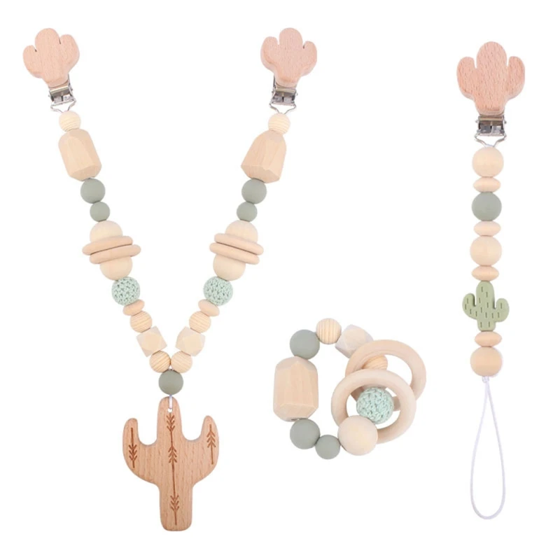 

Cute Cactus Baby Pram Pendant Rattle Pacifier Chain Clip Wooden Beads Bracelet Bed Bell Mobile Rattles Infants Teether Toys G2AE