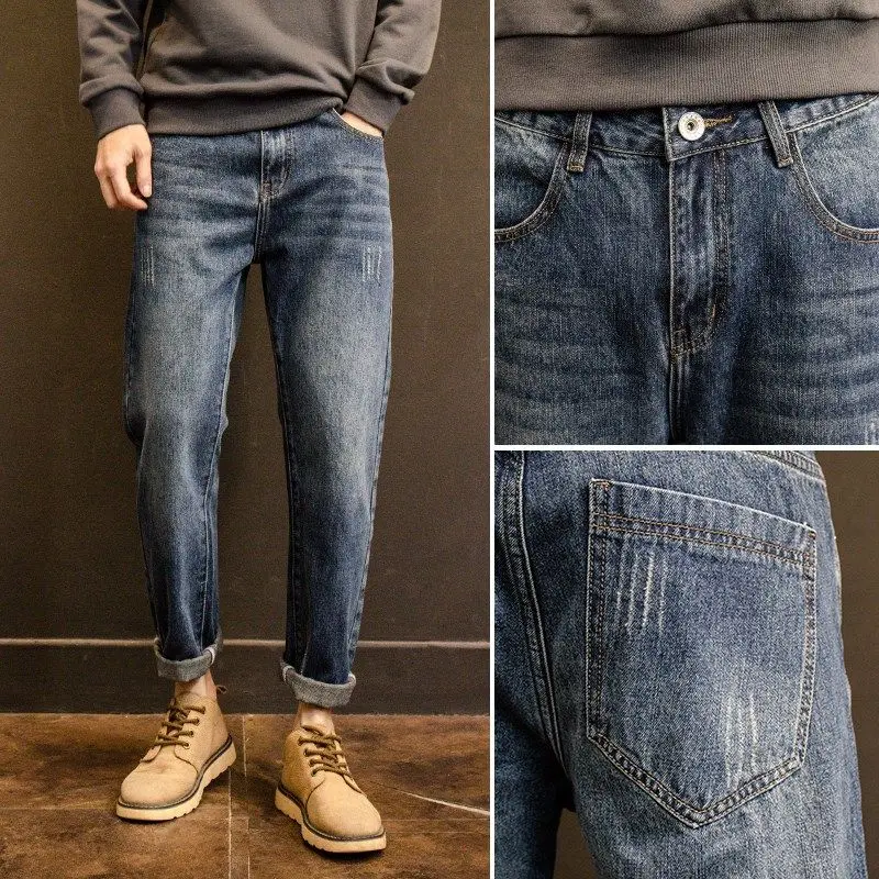 

High Quality Brand Spring Stretch Cotton Men's Full Length Jeans Thin Streetwear Design Denim Pants Korea Casual Trousers C01