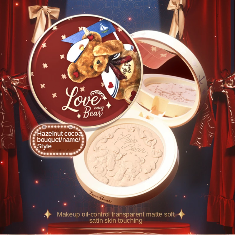 

Cute Teddy Bear Makeup Pressed Powder Oil Control Long-lasting Concealer Makeup Waterproof Loose Powder Replaceable Combination