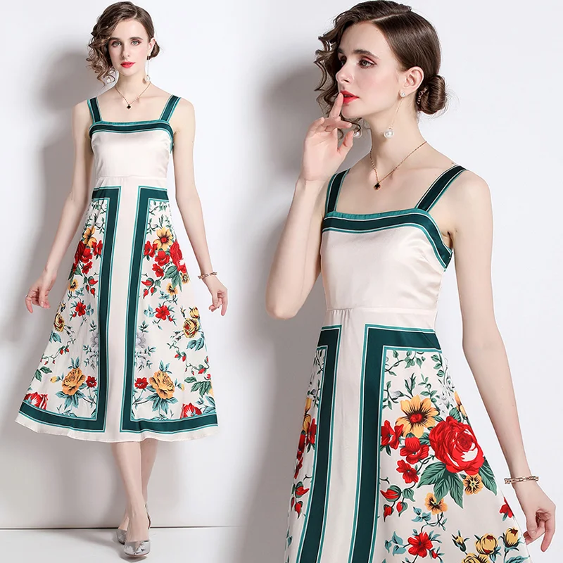 

Женское платье в стиле ретро, дизайнерское контрастное платье с цветочным принтом, высокой талией и воротником в елочку, 2022