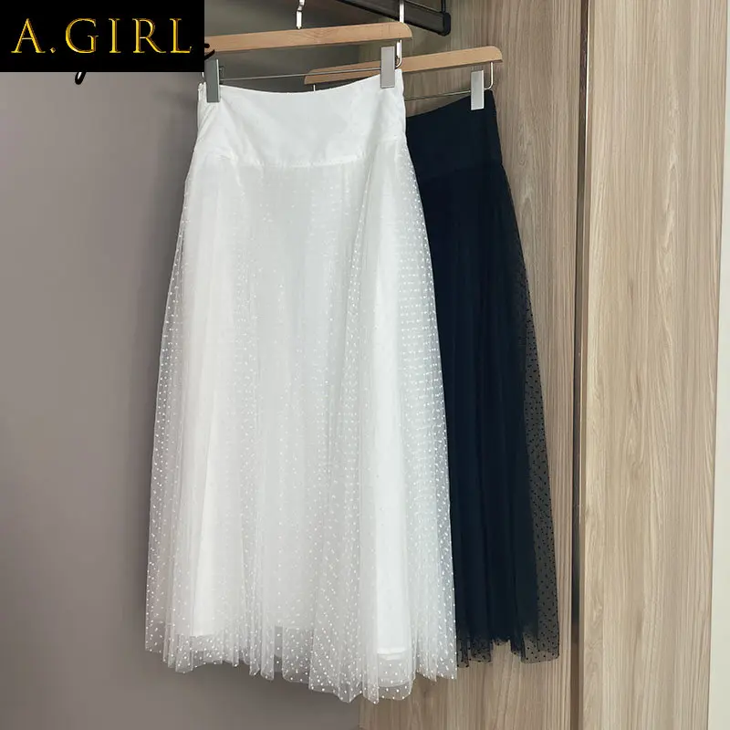 

A GIRLS Korean White Black Polka Dot Skirts for Women Summer Elegant High Waist Midi Skirt Luxury Designer Clothes Faldas