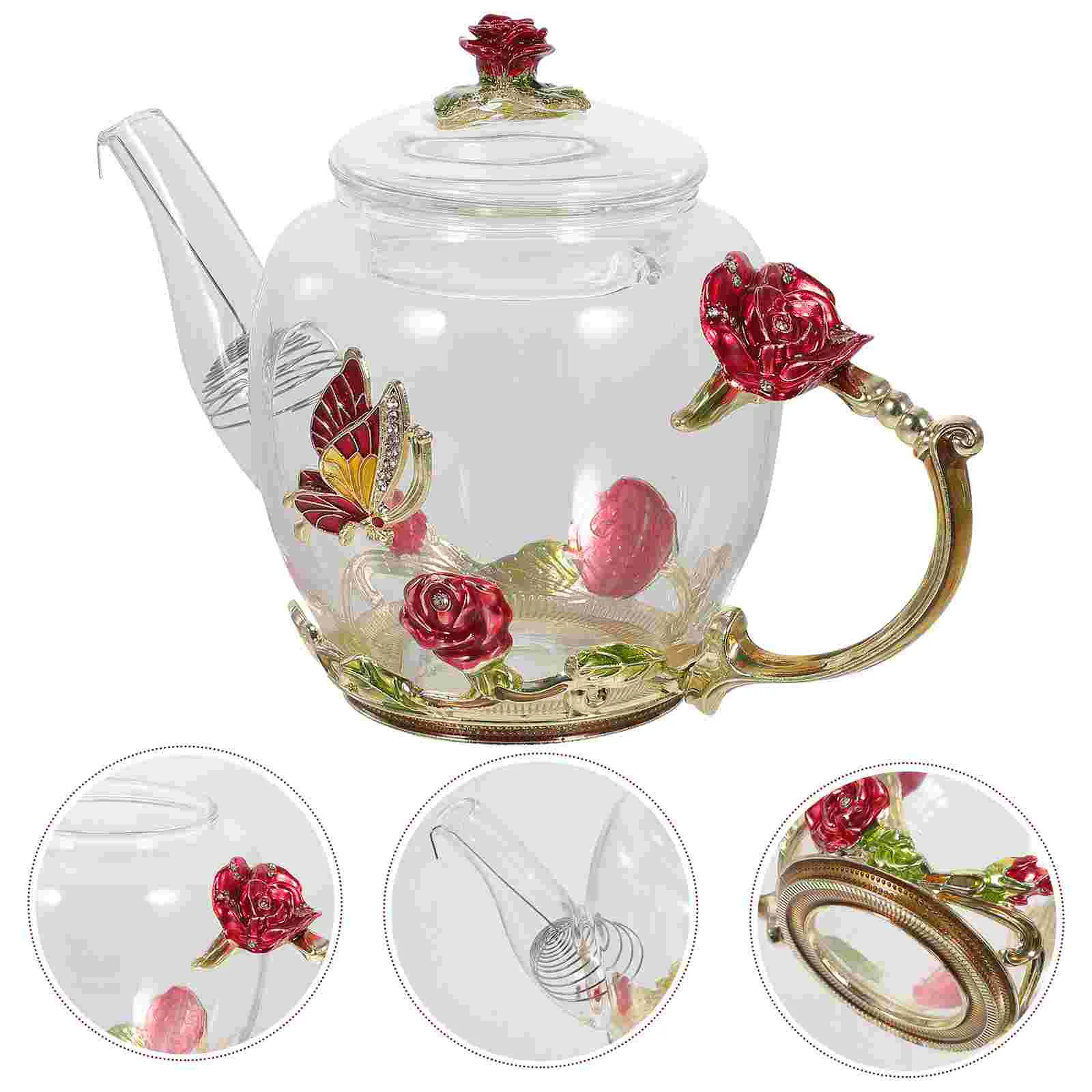 

Vintage Teapot Tea Steeper Pot Teapot Strainer Filter Flower Teapot Stovetop Safe Tea Kettle Miss