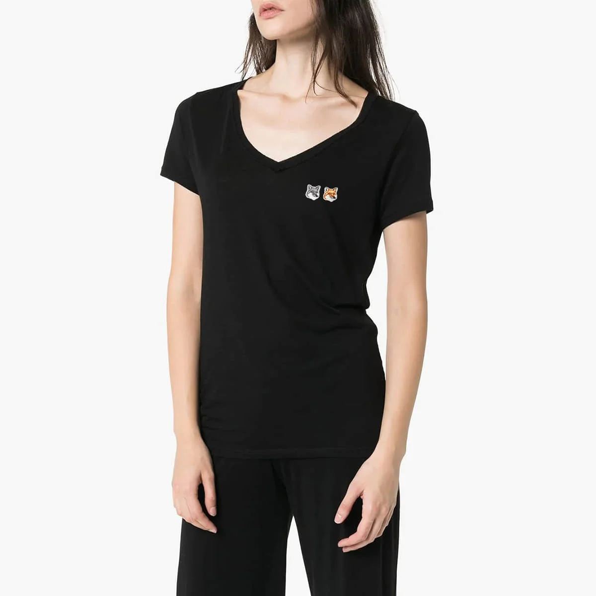 

Womens Luxury Brand Maison Fox Emb Cotton V Neck T-Shirt Lady Short Sleeve Street Fashion Girls Loose Hip-hop 210g Casual Tee