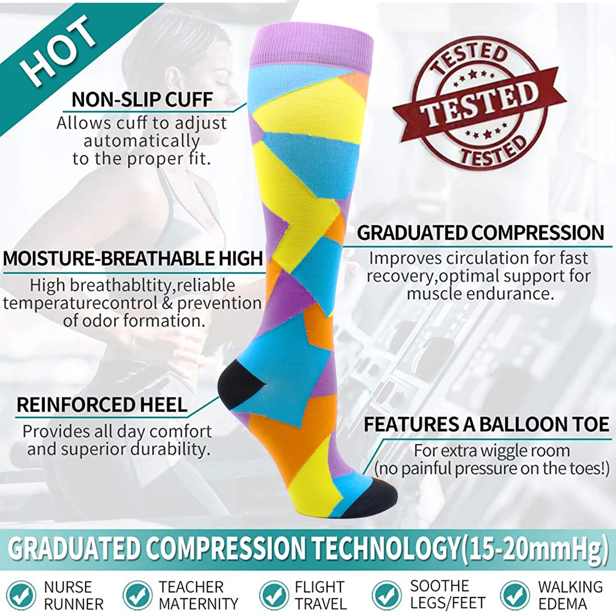 Men Women Compression Socks Varicose Veins Medical Outdoor Sports Cycling Compression Socks Long Tube Nylon Pressure Stockings