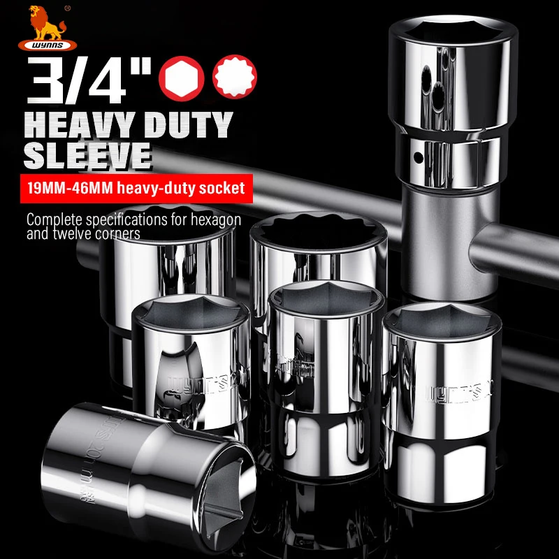 

WYNN'S 3/4 Inch Heavy Drive Deep Impact Socket 19-50mm Hex 12-Point Wrench Head Adapter Torque Spanner for Car Repair Hand Tools