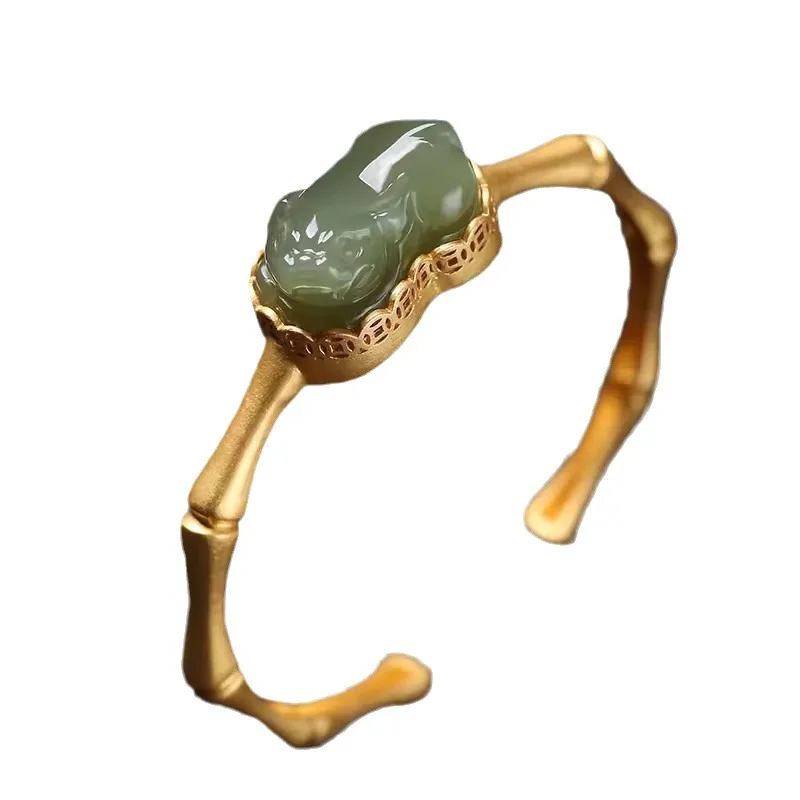 Этнический стиль S925 посеребренная инкрустация натуральный нефрит Хэтянь дым