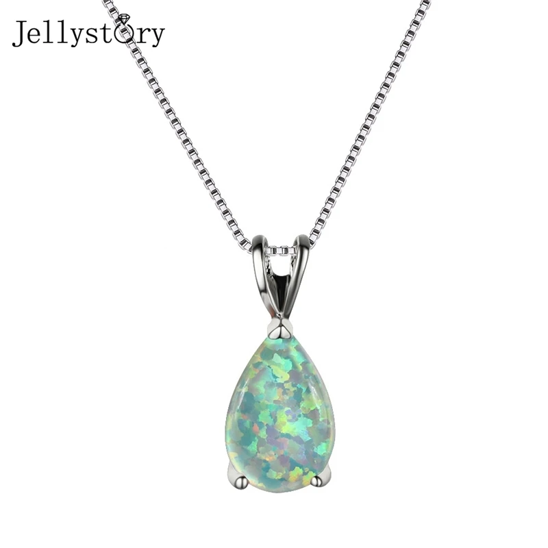 

Jellystory Multi colored Opal Necklaces For Women 925 Sterling Silver Water Drop Pendant Wedding Anniversary Jewelry 2021 Trend