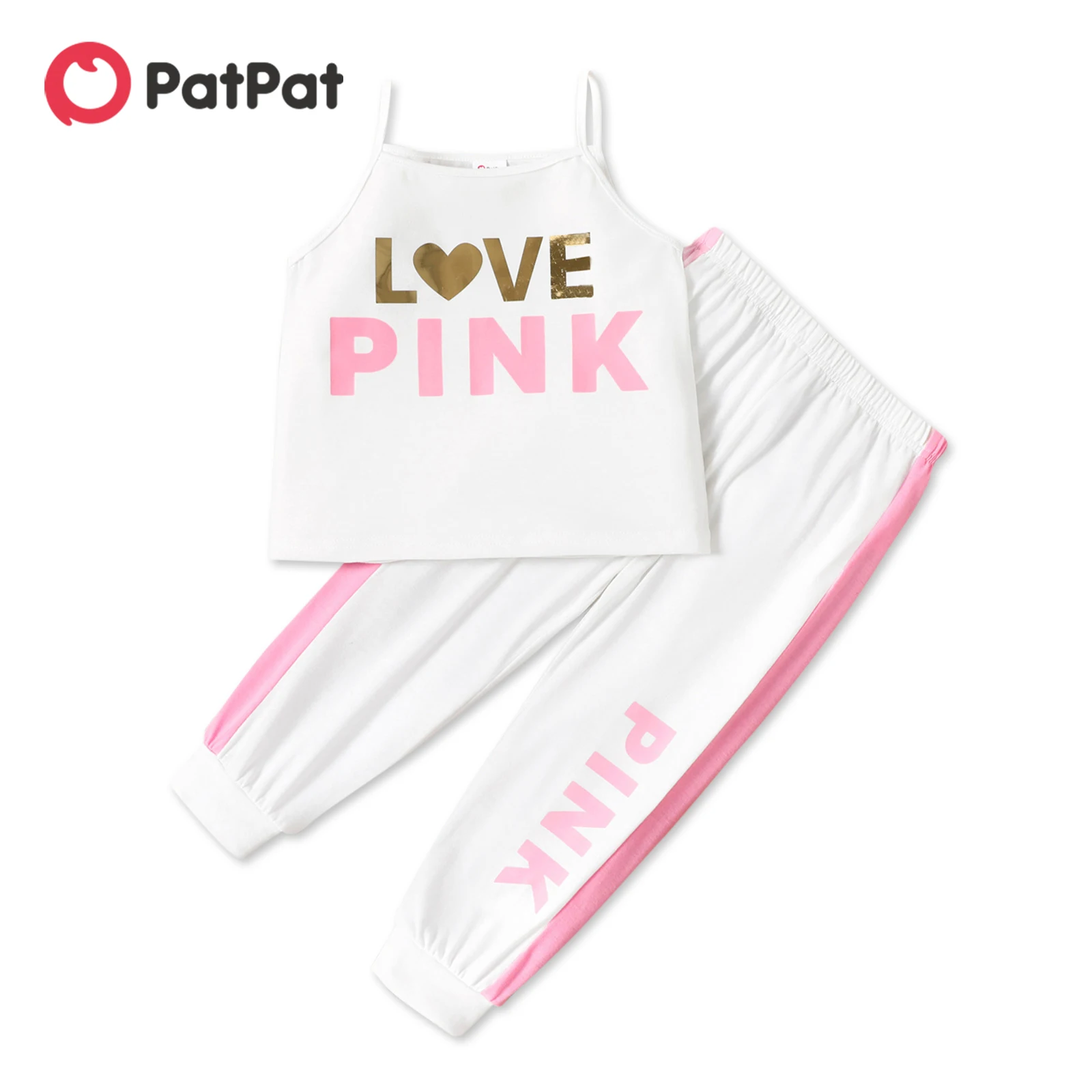 

PatPat 2-piece Summer Children Toddler Girl Clothes Letter Heart Print Camisole and Elasticized Colorblock Pants Set