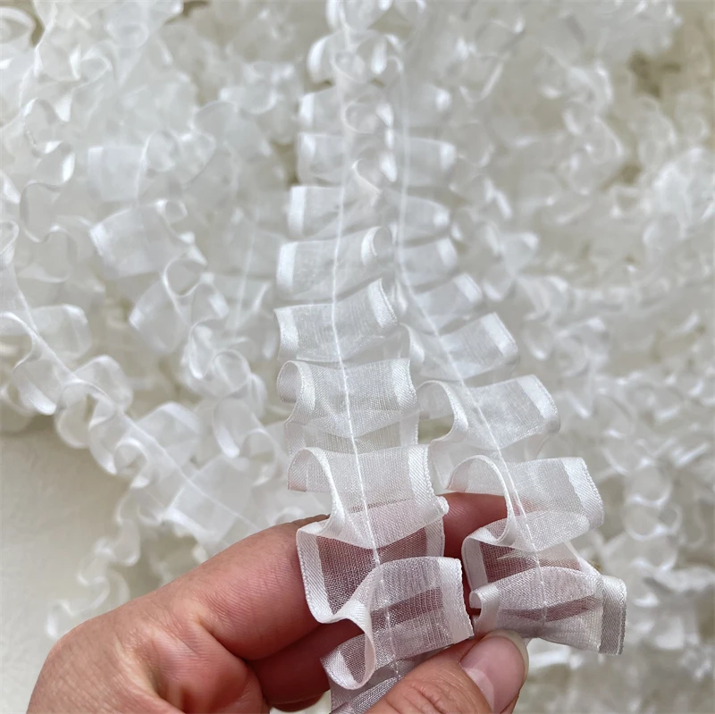 

Party Dress Diy Lace Ribbons White Clothing Handmade Crafts Supply Needlework Accessories 4cm Wide Pleated Sewing Fabric 5meters