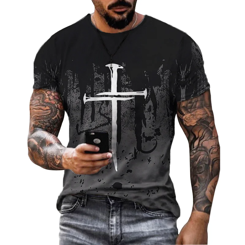 

Jesus Christ Cross Fashion 3d Printed T-shirt For Men Summer Vintage Leisure Vent Sports Short Sleeve Tops Casual Daily Men Tees
