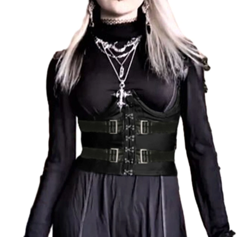 

Womens PU Leathers Corsets Metal Buckle Front Bustiers Sexy Lingeries Top Vest N2UE