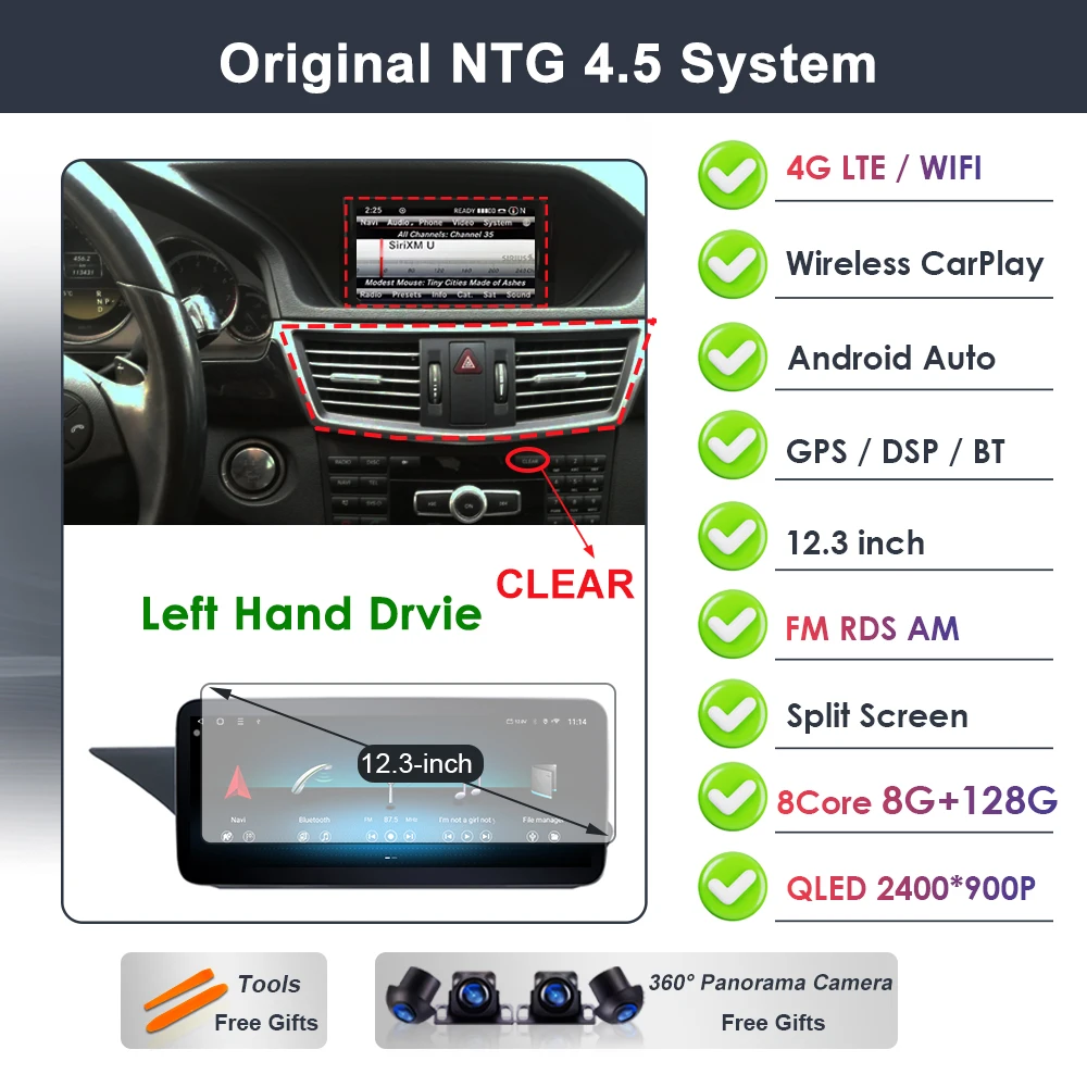 

Беспроводной CarPlay для Mercedes-Benz E-класса W212 (2009-2015) — автомагнитола Android 16 с видео, DSP, GPS, QLED сенсорным экраном, 4G, Wi-Fi, Bluetooth